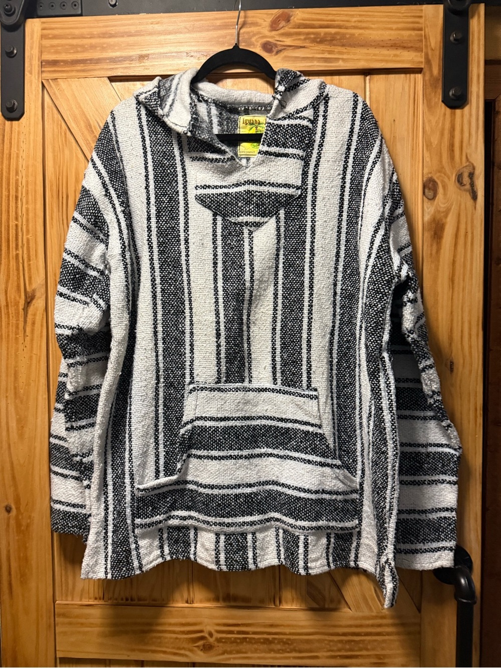 Striped Hooded Baja Pullover - Black & White